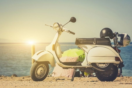 motorcycle with breach in background