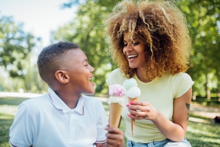 Mom and son eating icecream