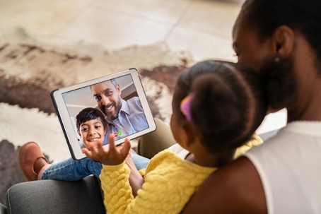 parents and children on a video call